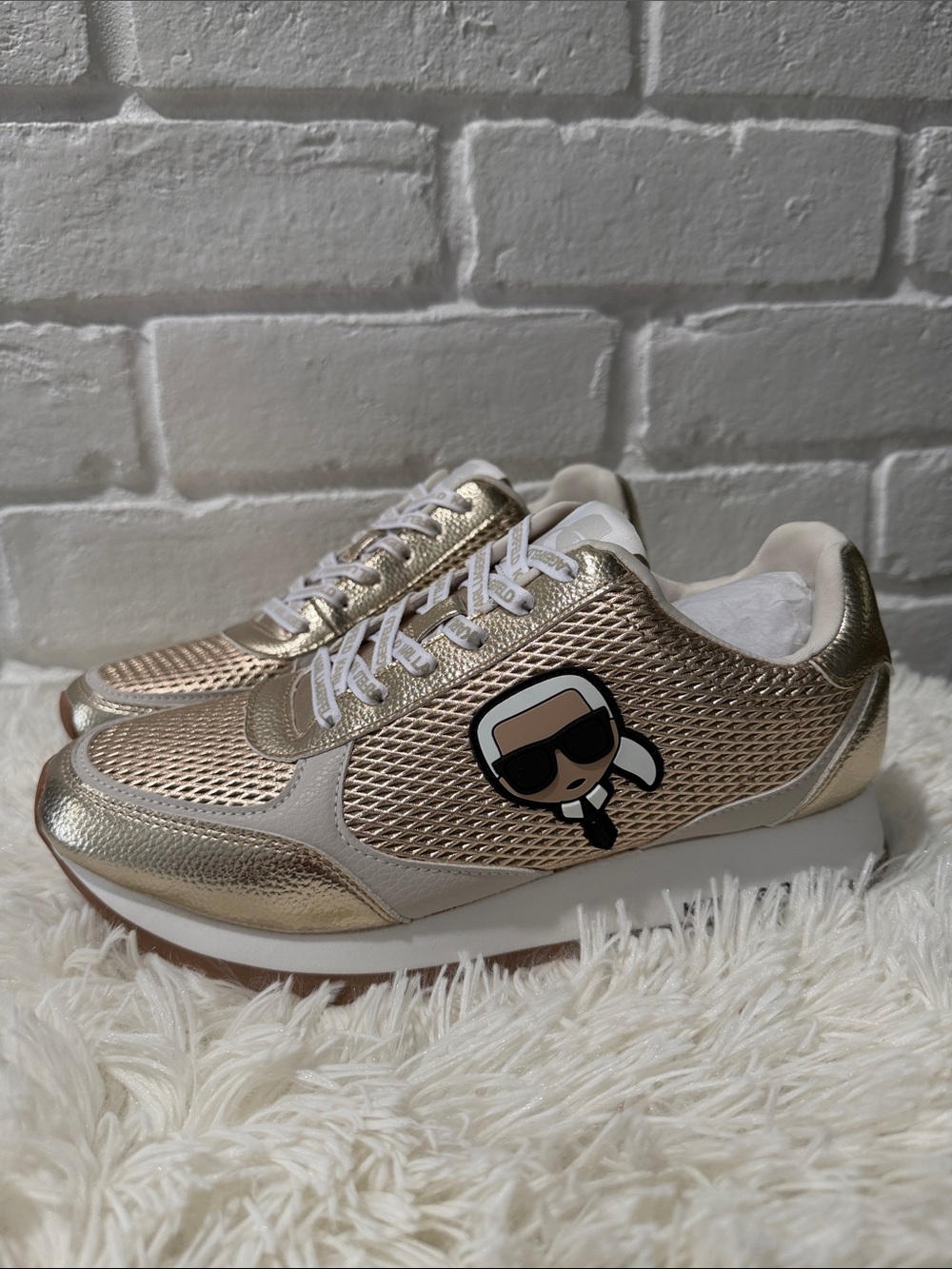 Karl Lagerfeld Gold Mesh Logo Runner Sneakers